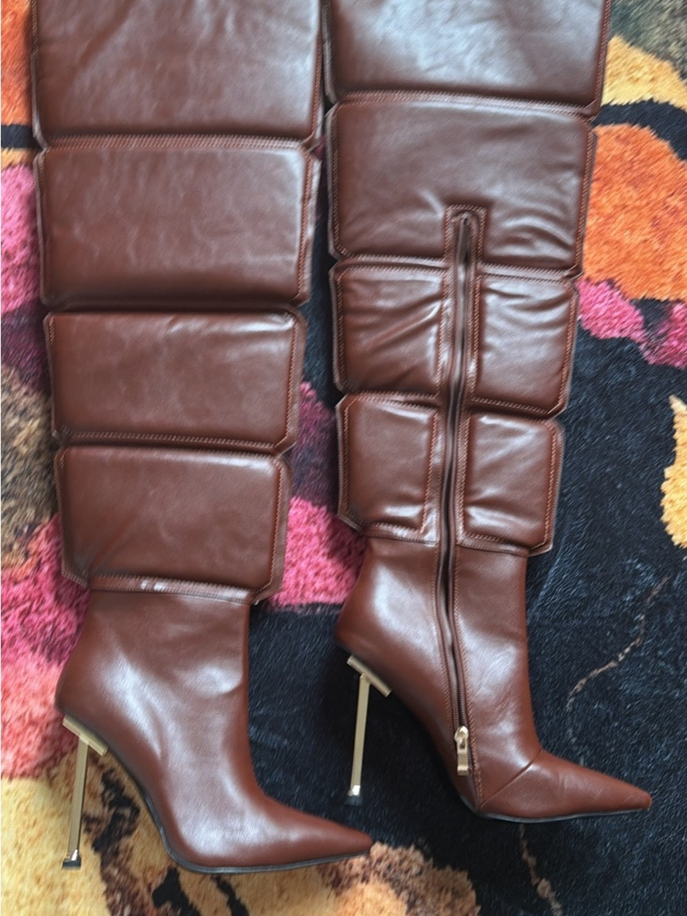 AKIRA Brown Quilted Over-the-Knee Stiletto Boots